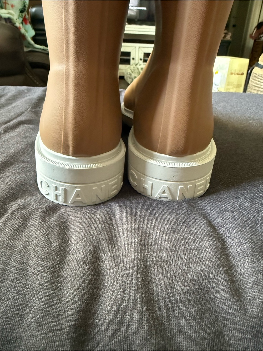 Two-Tone Rubber Slip-On Boots in Tan and White - Picture 2 of 8
